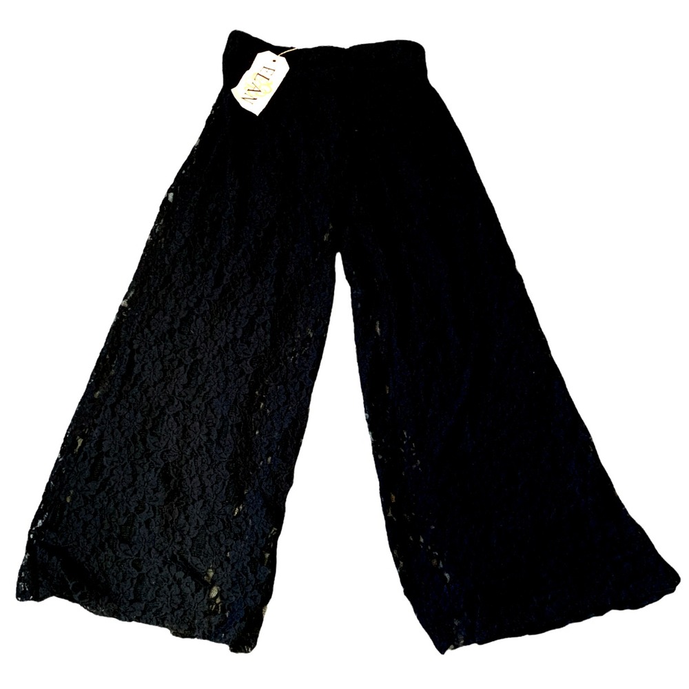 NWT ELAN Black Lace Wide Leg Palazzo Pants Jr Sz Large (27 x 28) #15J
